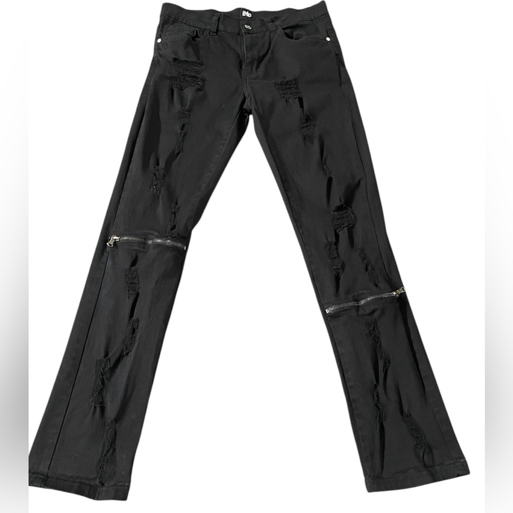 Imperious Men Skinny Fit Rip Black Pants Size 30x32